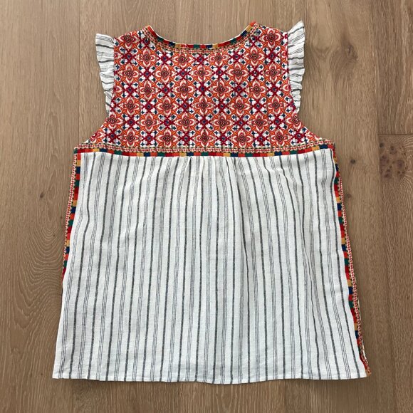 Savanna Jane Blouse Shirt Women Large Embroidered Linen Blend Tassel 16631 - Picture 5 of 13